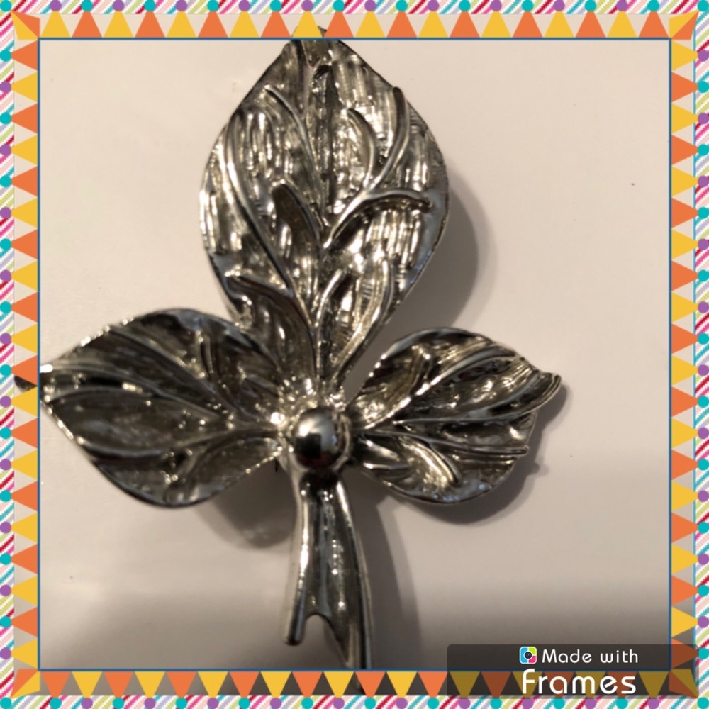 Silvertone Leaf Brooch - image 1